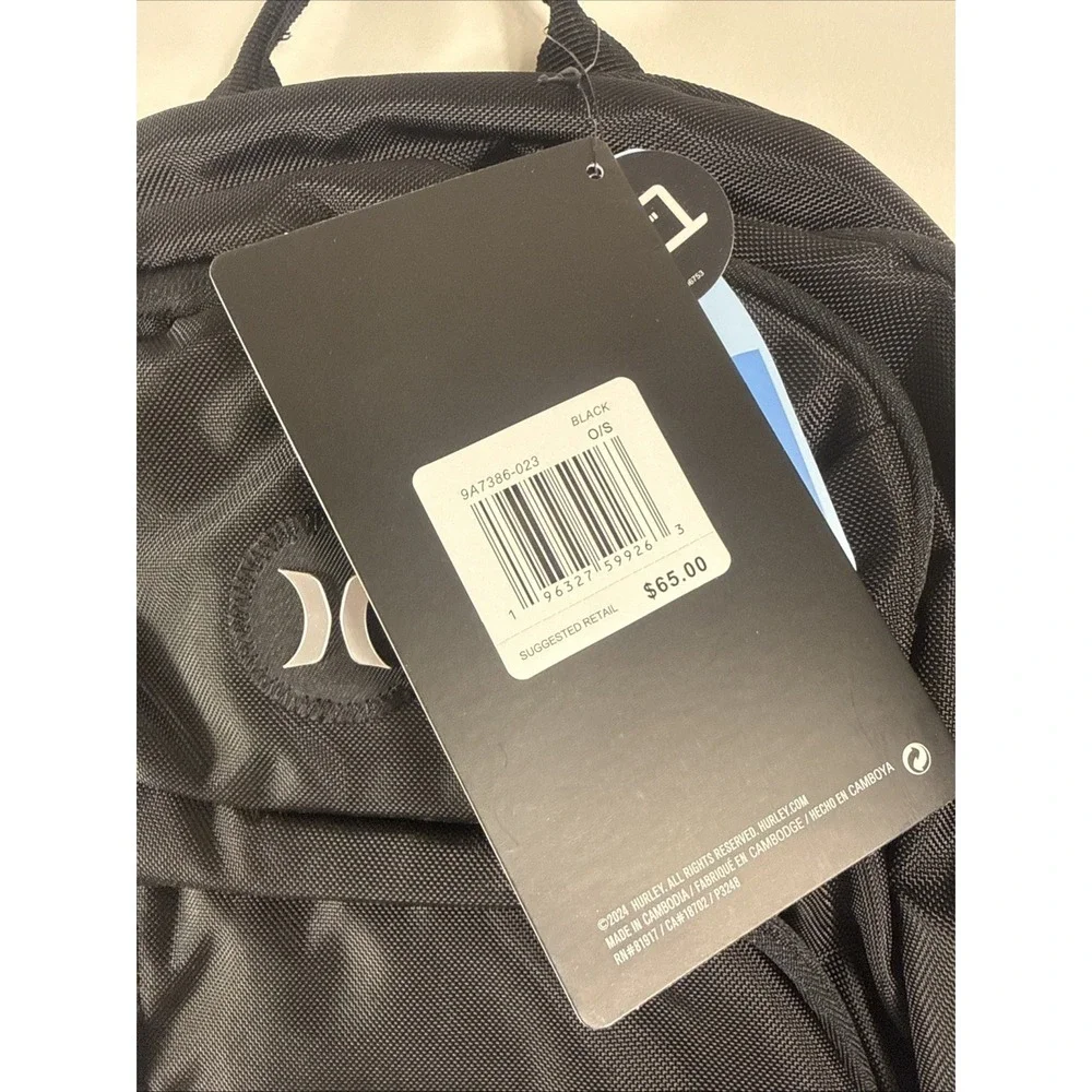 Hurley‎ Rider Black Backpack Scratch Resistant Valuables Pocket Laptop